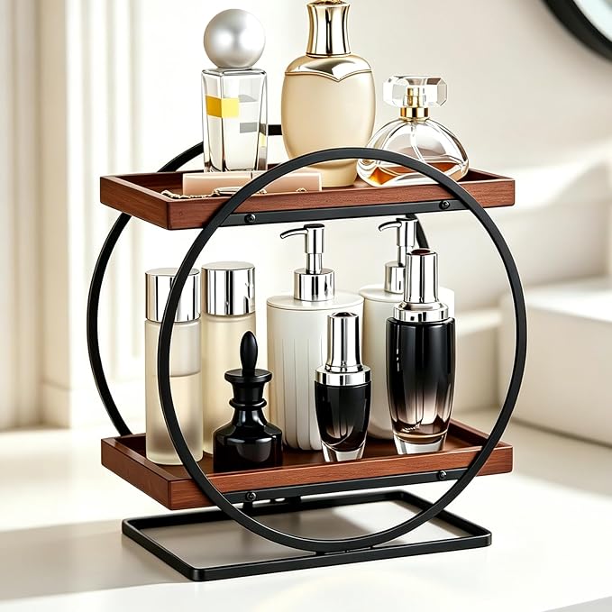 2-Tier Bathroom Counter Organizer, Wooden Perfume Organizer by YIWANFW