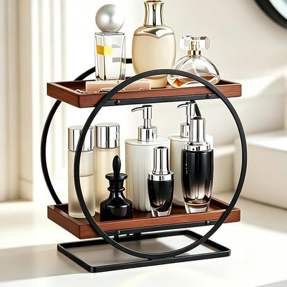 2-Tier Bathroom Counter Organizer, Wooden Perfume Organizer by YIWANFW