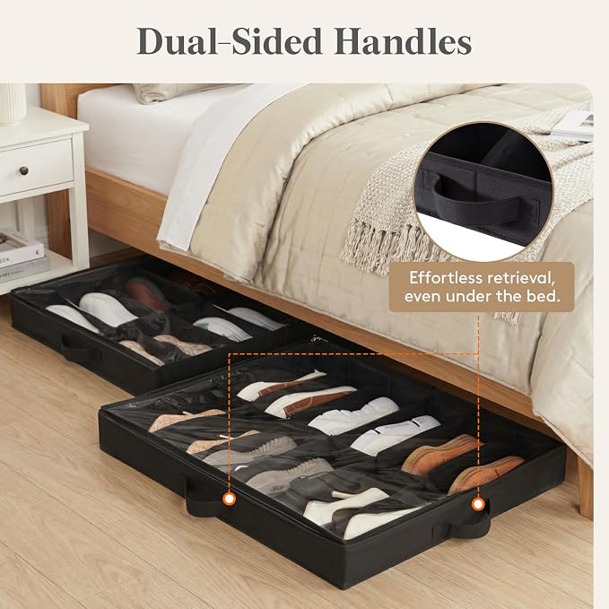 Lifewit 2-Pack Under Bed Shoe Storage Box, 4.3 Inch Slim Low Profile Fabric - Image 4