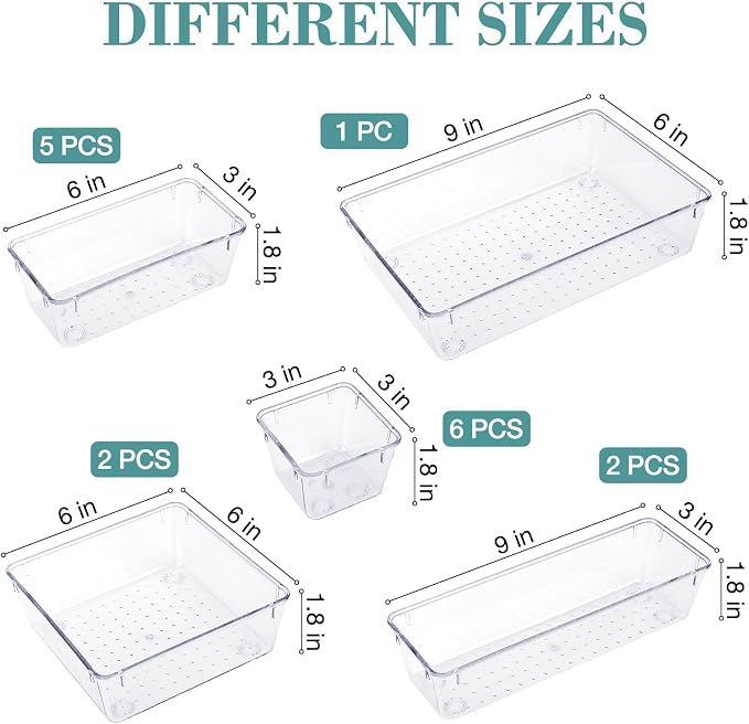 16 PCS Drawer Organizer Set, 5 Varied Size Bathroom and kitchen Drawer cabinet - Image 2