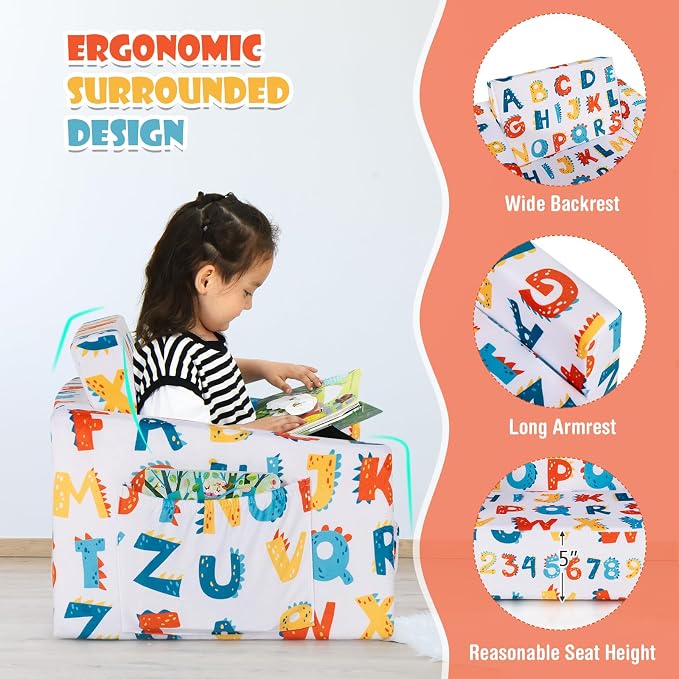COSTWAY Kids Sofa, 2-in-1 Convertible Sofa to Lounger - Image 6