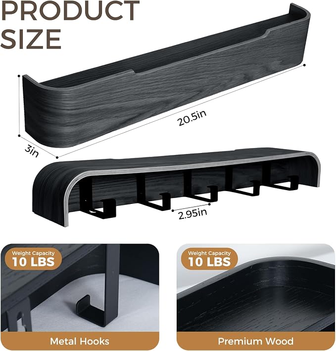 Wall Coat Rack Floating Shelves Modern Coat Rack Wall Mount - Image 2