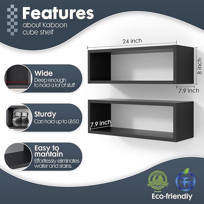 24in Floating Cube Shelves Set of 2, Display Shelves Wall Mount, Decorative - Image 3