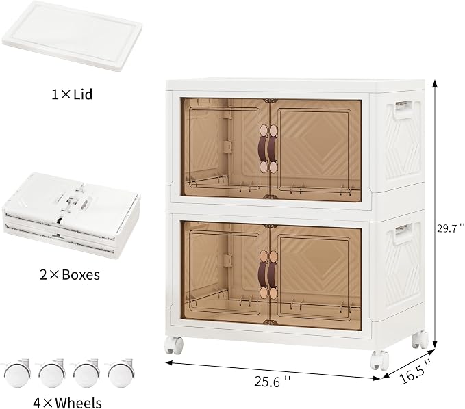 Storage Bins with Lids and Wheels, Collapsible Bathroom Storage Cabinet with - Image 2