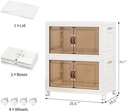 Storage Bins with Lids and Wheels, Collapsible Bathroom Storage Cabinet with - Image 2