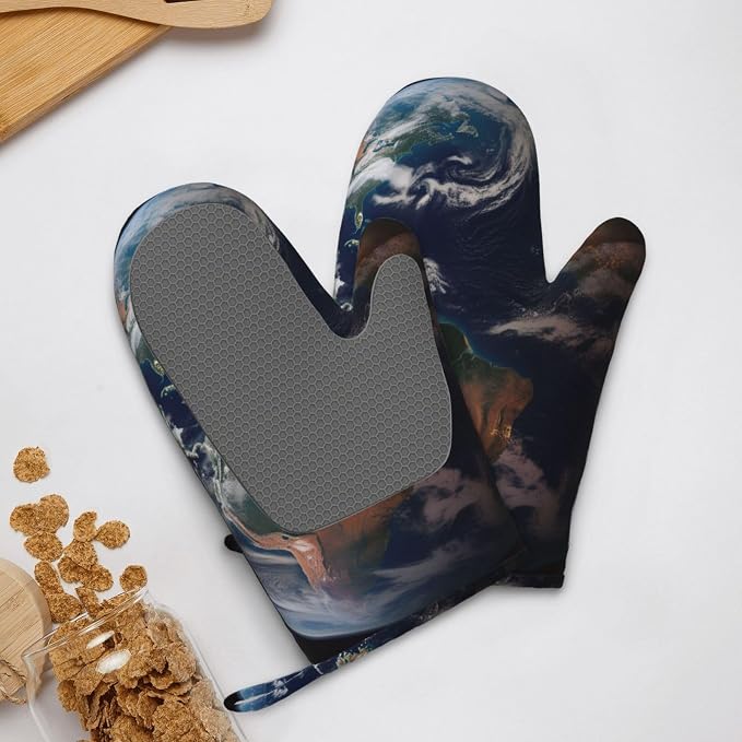 Earth Print Oven Mitts Set of 2, Heat Resistant Silicone Oven Mittens Gloves - Image 9