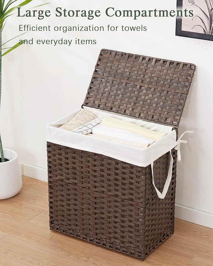 Laundry Hamper with Lid Wicker Laundry Basket 112 L Laundry Hampers Handwoven - Image 4