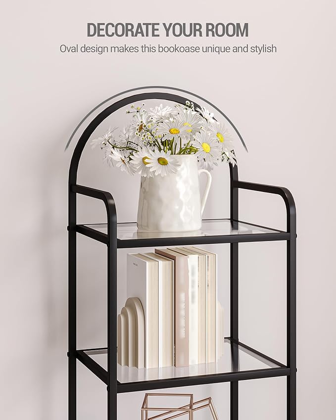 Hzuaneri Bookcase Bookshelf, Tempered Glass Bookshelves | Slim Shelving Unit - Image 4