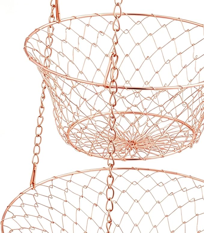 2PCS 3 Tier Hanging Fruit Basket Wire Kitchen Storage Organizer | Rose Gold - Image 4
