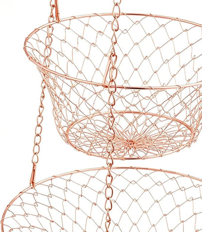 2PCS 3 Tier Hanging Fruit Basket Wire Kitchen Storage Organizer | Rose Gold - Image 4