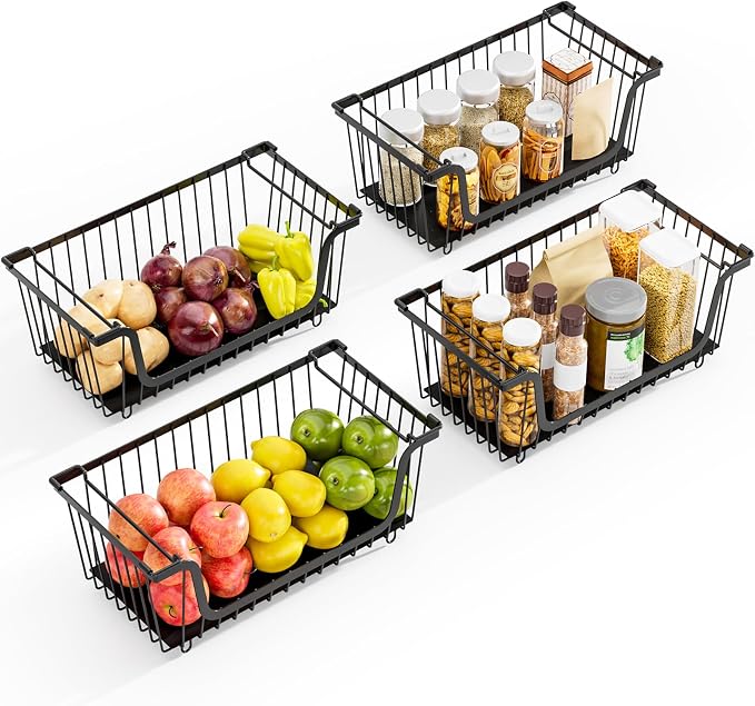 4 Pcs Stackable Wire Baskets for Pantry Organizers and Storage, Produce Potato - Image 8