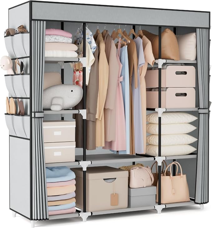 VTRIN Portable Closet Wardrobe for Hanging Clothes 57.3 Inch Large Capacity by VTRIN