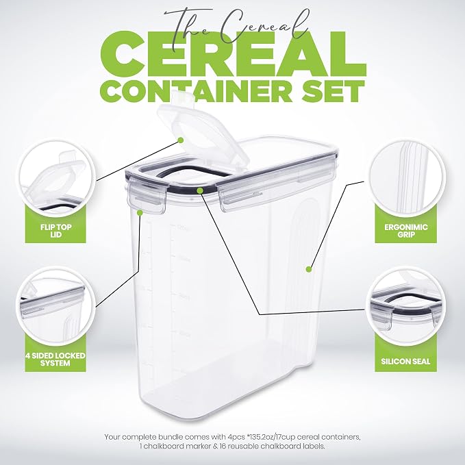 Utopia Kitchen Cereal Containers Storage Set – 2 Pack 4L Airtight Food Storage - Image 4