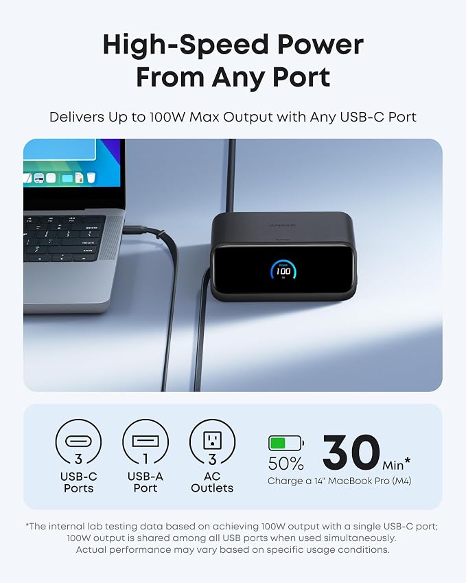 Anker Nano Charging Station, 100W 7-in-1 Power Strip, Retractable Charger | - Image 5