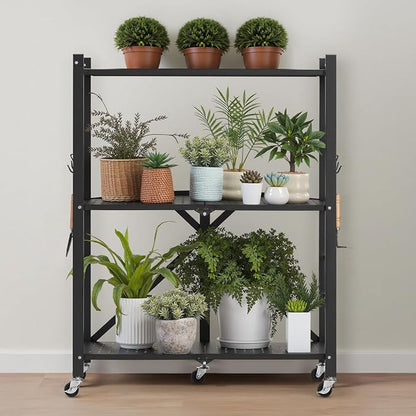 VEVOR 3-Tier Foldable Storage Shelf, 28W x 13D x 36H Inch Folding Metal Rack - Image 2