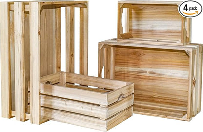 Set of 4 Large Wooden Crates Unfinished Office Storage Crates, Decorative Wood by MACVAD