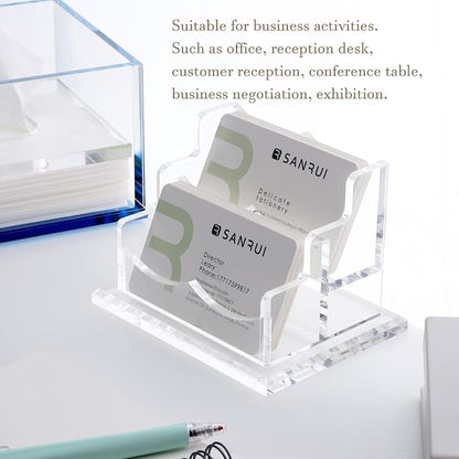 YUXUN Clear Acrylic 2-Tier Business Card Holder – 2-Slot Desk Organizer - Image 2