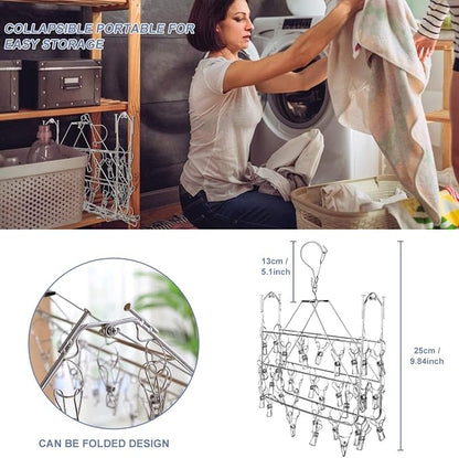 Fayleeko Drying Rack, 52 Clips Stainless Steel Laundry Drying Rack Folding Sock - Image 3