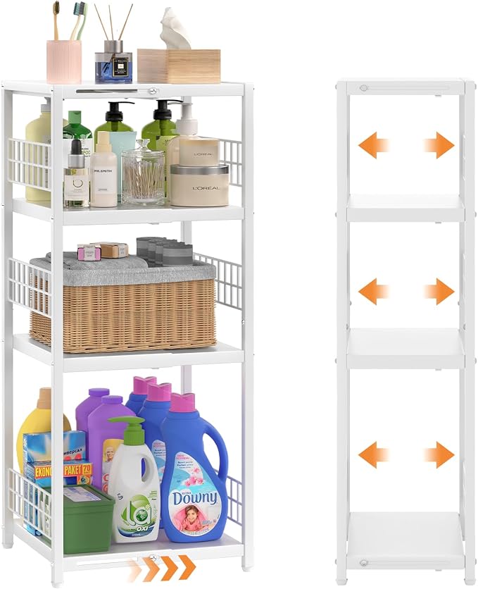 4 Tier Expandable Slim Storage Shelf, Metal Shelving Unit by DAOUTIME