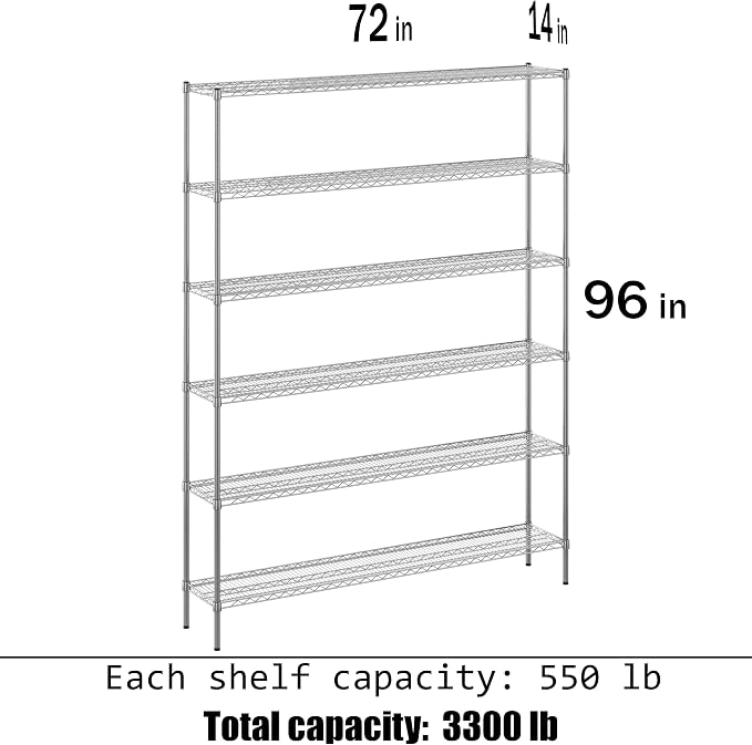 14" Deep x 72" Wide x 96" Height Wire Shelving Kit | 6-Tier | NSF Commercial - Image 3