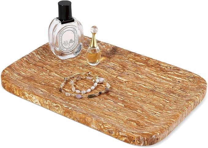 Natural Marble Vanity Tray, 11.8" Travertine/Stone Bathroom Tray Countertop by Karibiber