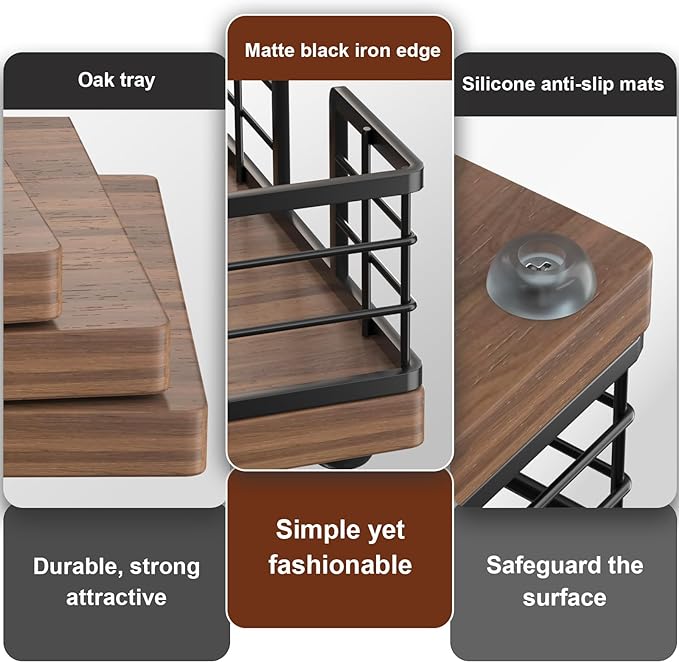 Wican Guest Towel Holder Tray for Bathroom, Oak and Iron Napkins Holder for - Image 4