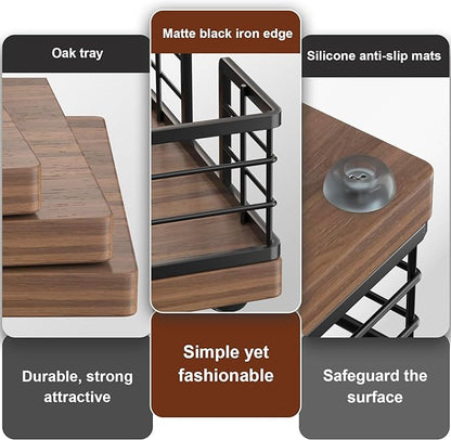 Wican Guest Towel Holder Tray for Bathroom, Oak and Iron Napkins Holder for - Image 4