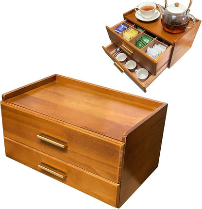 Wooden Tea Bag Organizer, Acacia Drawer Wood Storage Box, Teabag Holder by Unknown