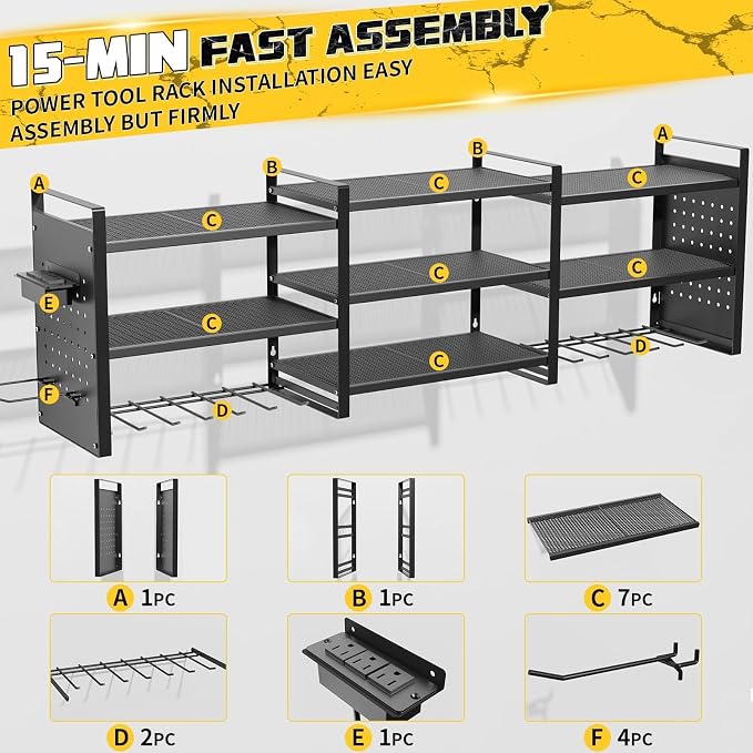 Power Tool Organizer with Charging Station Wall Mount, 3 Layer Expanded Heavy - Image 7