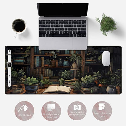 Desk Mat Green Bonsai Library Book Mouse Pad Big Vintage Aesthetic Desk Pad - Image 2