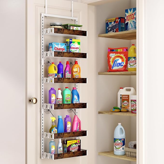bukfen Over the Door Pantry Organizer, 6-Tier Adjustable Wooden Basket Kitchen - Image 9