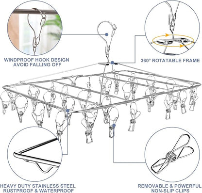 Fayleeko Drying Rack, 52 Clips Stainless Steel Laundry Drying Rack Folding Sock - Image 2