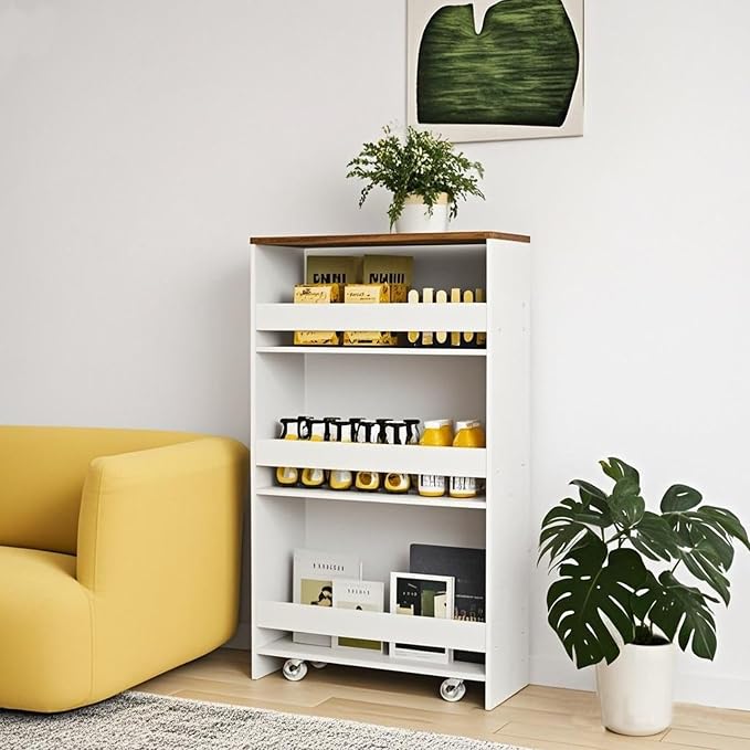 POWERSTONE 4-Tier Slim Storage Cart, Narrow Kitchen Rolling Cart w/Handle & - Image 5