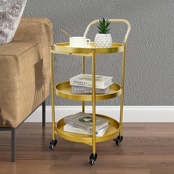 TRIROCKS 18 * 31" H Round Gold 3-Tier Rolling Bar Cart - Image 6