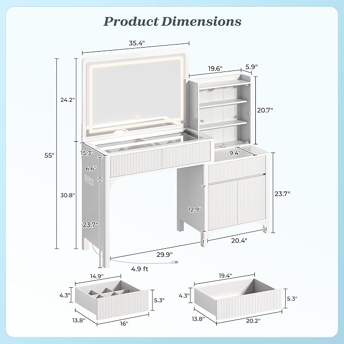 PRAISUN 55'' Large Makeup Vanity Desk - Image 9