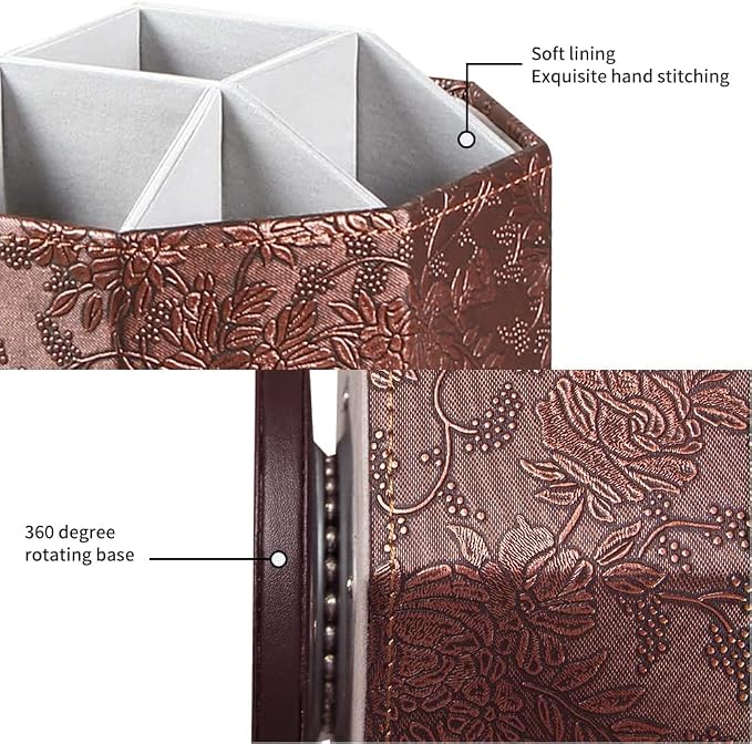 PU Leather Remote Control Holder, 360 Degree Spinning TV Remote Caddy, 9 Grids - Image 3