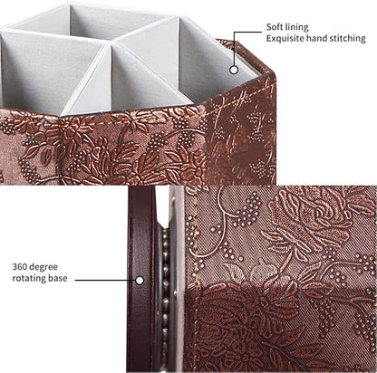 PU Leather Remote Control Holder, 360 Degree Spinning TV Remote Caddy, 9 Grids - Image 3