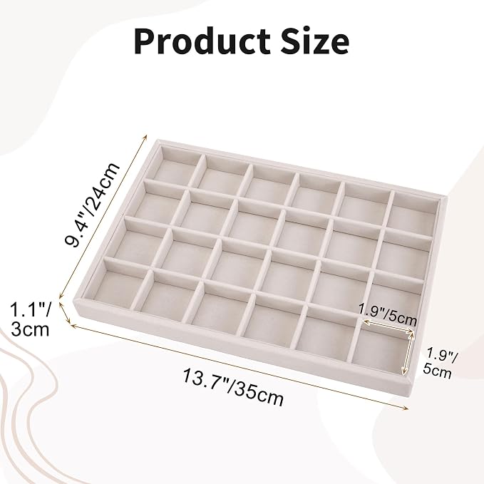 Mornajina 24 Grids Velvet Jewelry Tray Jewelry Display Tray, Stackable Empty - Image 3