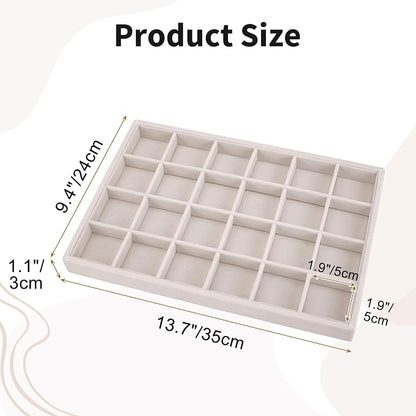 Mornajina 24 Grids Velvet Jewelry Tray Jewelry Display Tray, Stackable Empty - Image 3