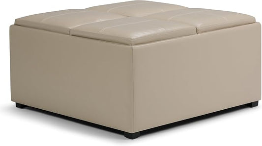 SIMPLIHOME Avalon Wide Contemporary Square Coffee Table Storage Ottoman by SimpliHome