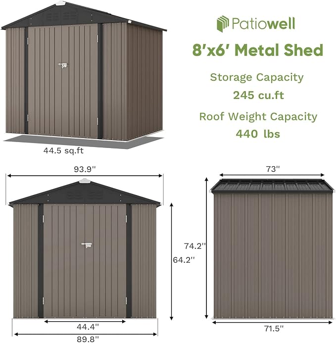 Patiowell 8x6 FT Outdoor Storage Shed, Metal Tool shed & Outdoor Storage - Image 5