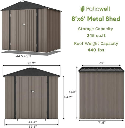Patiowell 8x6 FT Outdoor Storage Shed, Metal Tool shed & Outdoor Storage - Image 5