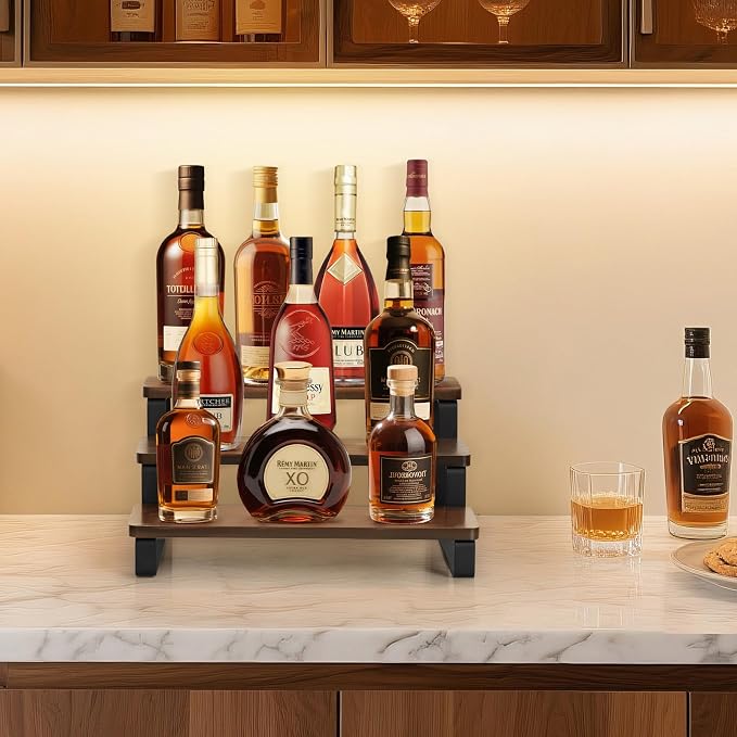 Mkono Small Liquor Bottle Display Shelf 3 Tier Coffee Bar Accessories Rustic - Image 2