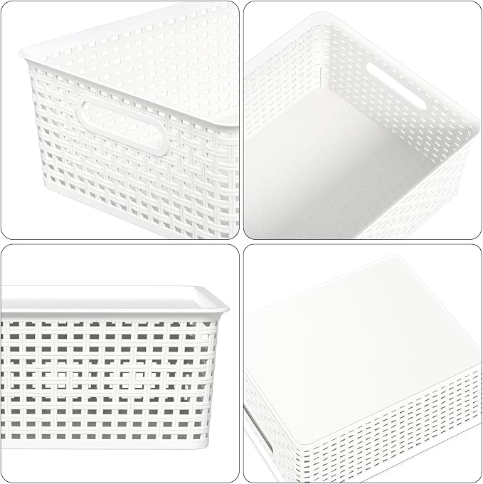 6 Pack Stackable Lidded Storage Baskets, Plastic Woven Baskets - Image 3