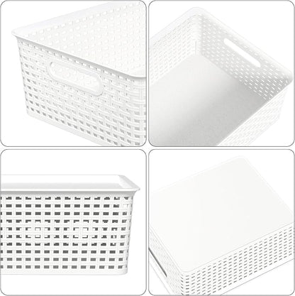 6 Pack Stackable Lidded Storage Baskets, Plastic Woven Baskets - Image 3