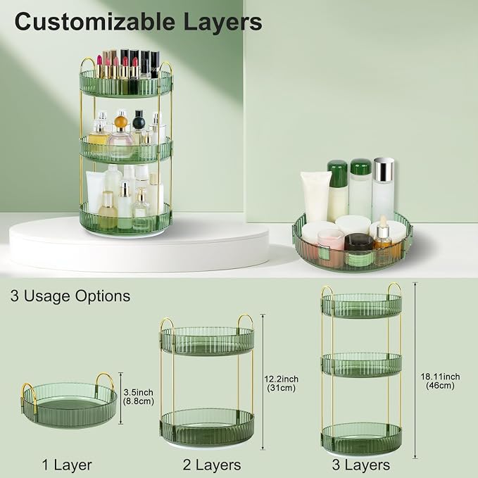 360 Rotating Makeup Organizer for Vanity, 3 Tier Perfume Skincare Organizers - Image 4