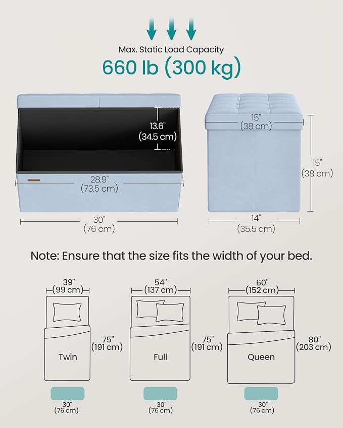SONGMICS Velvet Storage Ottoman, Folding Storage Bench - Image 2