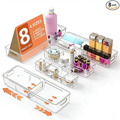 REBECAT 8 Pcs Expandable Clear Drawer Organizers, Adjustable Drawer Organizer by REBECAT