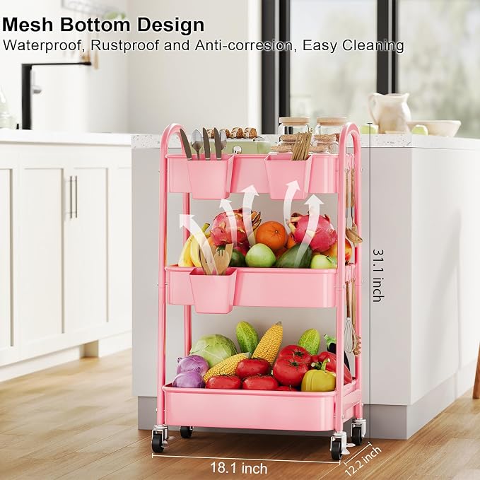 3 Tier Rolling Storage Cart Metal - Image 5