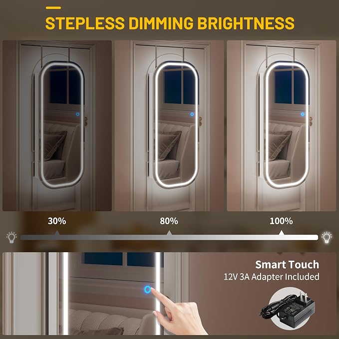 LVSOMT LED Mirror Jewelry Cabinet, Wall/Door Mount Jewelry Mirror Organizer - Image 4